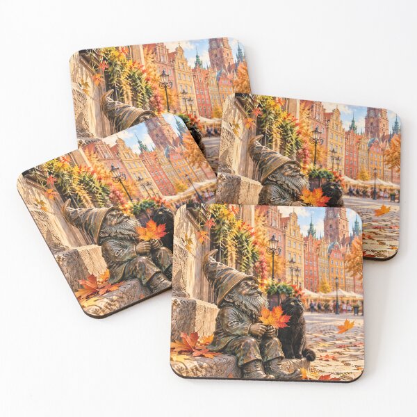 Item preview, Autumn Gnome and Black Cat Art Print – Cozy Wrocław Poland Travel Decor designed and sold by Purrfecta.