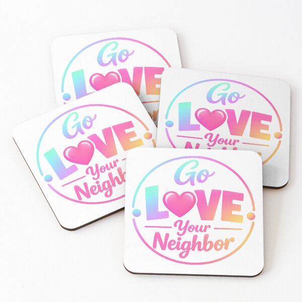 Item preview, Go Love Your Neighbor – Colorful Neon/Pastel Heart Kindness Badge designed and sold by D-Islamic.
