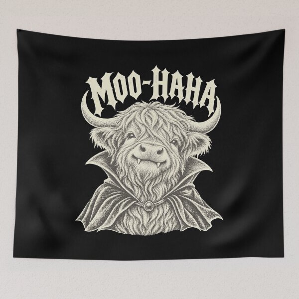 Item preview, Moo Haha Vampire Highland Cow Vintage Engraving Art Artwork designed and sold by yassin-stags.
