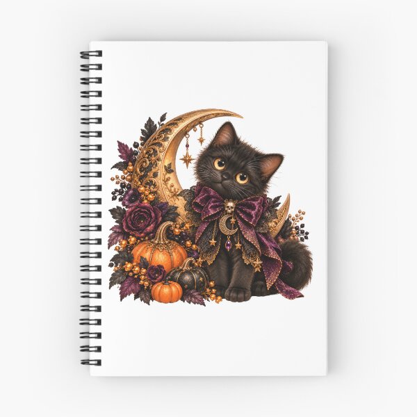 Item preview, Gothic Black Cat with Golden Moon – Halloween Witch designed and sold by INVITOARTE.
