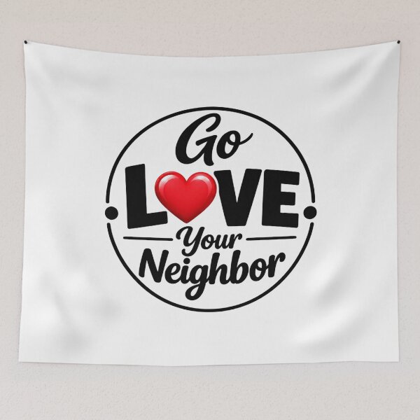Item preview, Go Love Your Neighbor – Black White Red Heart Kindness Badge designed and sold by D-Islamic.