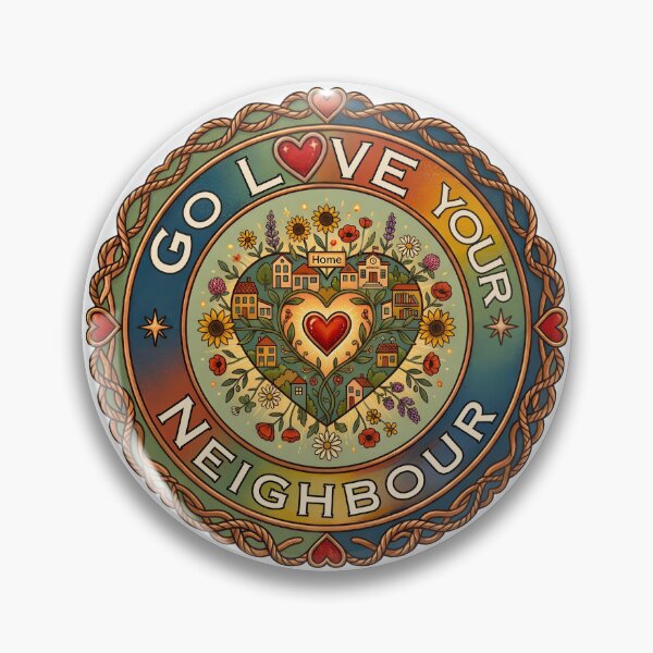 Item preview, Go Love Your Neighbor – Vintage Folk Art Heart & Community designed and sold by D-Islamic.