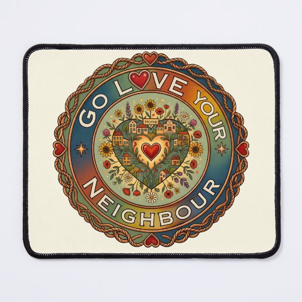 Item preview, Go Love Your Neighbor – Vintage Folk Art Heart & Community designed and sold by D-Islamic.