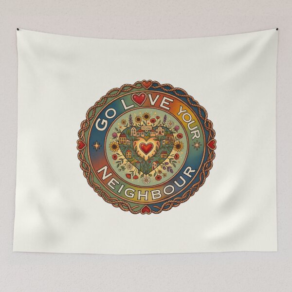 Item preview, Go Love Your Neighbor – Vintage Folk Art Heart & Community designed and sold by D-Islamic.