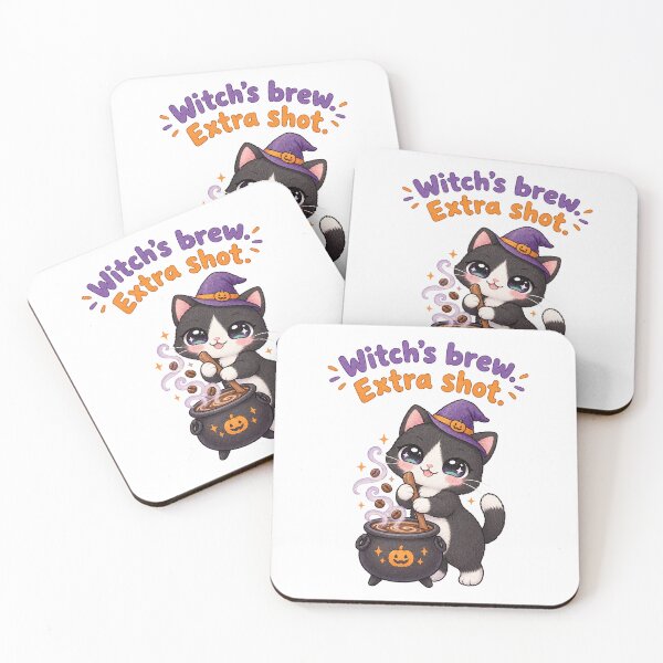 Item preview, Cute Kawaii Tuxedo Cat Witch Coffee designed and sold by tobbyasz.