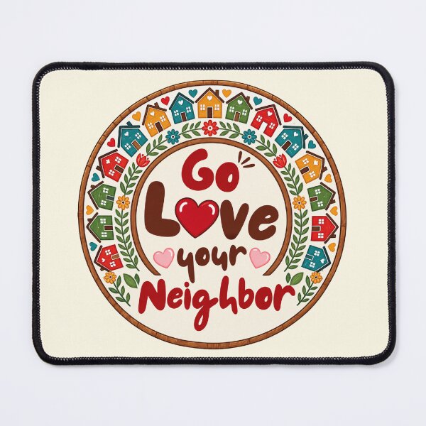 Item preview, Go Love Your Neighbor – Colorful Folk Art Houses & Hearts designed and sold by D-Islamic.