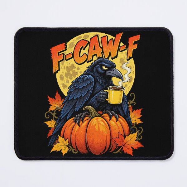 Item preview, F-Caw-F Funny Black Raven Drinking Autumn Coffee Pumpkin designed and sold by Felinefinesse.