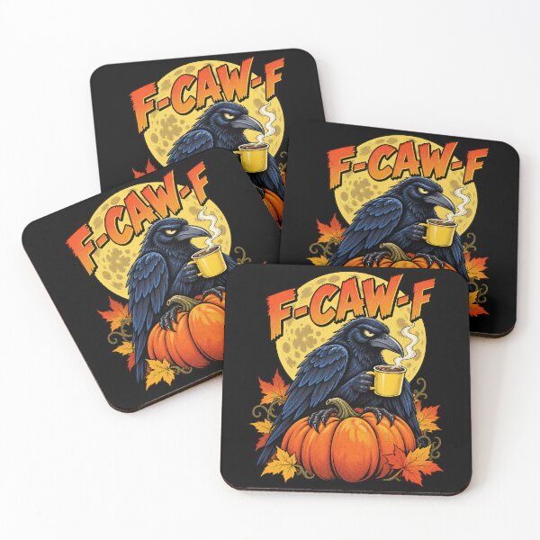 Item preview, F-Caw-F Funny Black Raven Drinking Autumn Coffee Pumpkin designed and sold by Felinefinesse.
