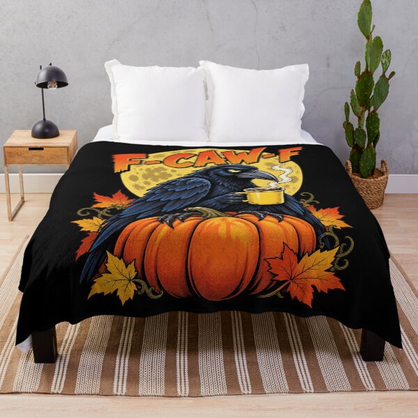 Item preview, F-Caw-F Funny Black Raven Drinking Autumn Coffee Pumpkin designed and sold by Felinefinesse.