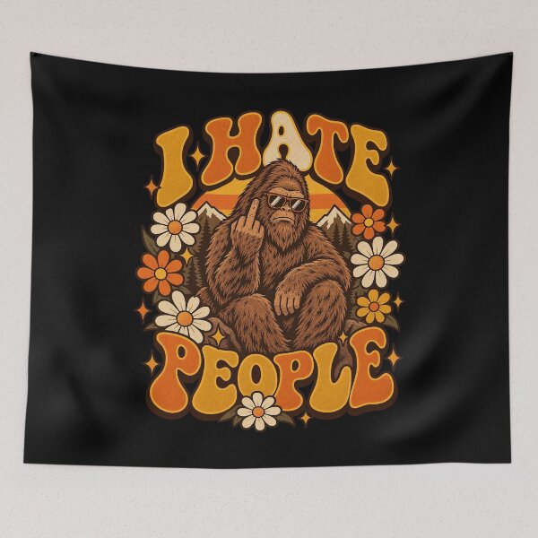 Item preview, I Hate People Bigfoot Sasquatch Retro Groovy Daisy Field designed and sold by Felinefinesse.