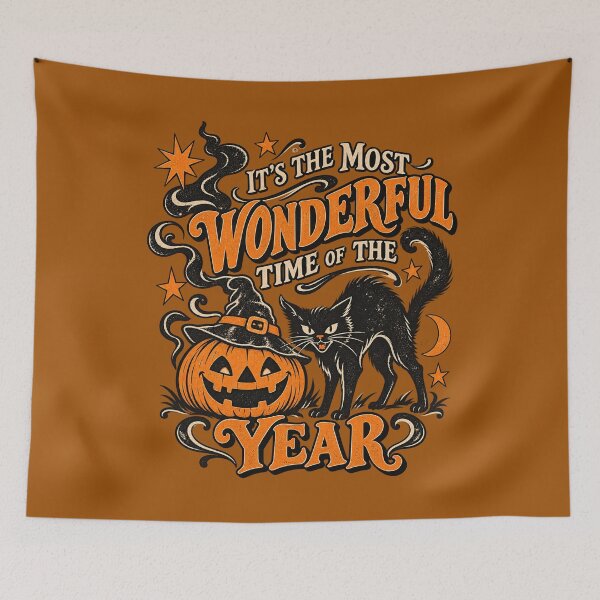 Item preview, Retro Halloween Crewneck 90s Spooky Black Cat Witch Hat Pumpkin Most Wonderful Time of the Year Witchy Fall designed and sold by adarth.