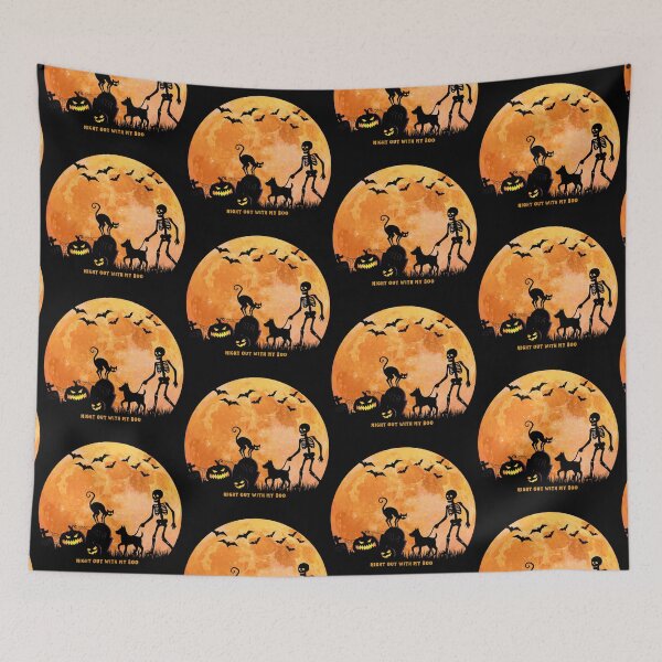 Item preview, Halloween skeleton & dog night out with boo designed and sold by Doodles Down South.