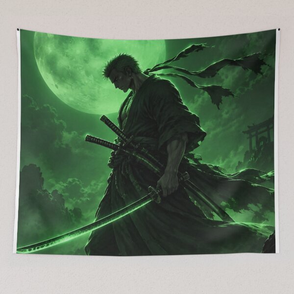 Item preview, Zoro | Emerald Moon Samurai – Green Sword Warrior Anime Inspired Art designed and sold by Dyan4.