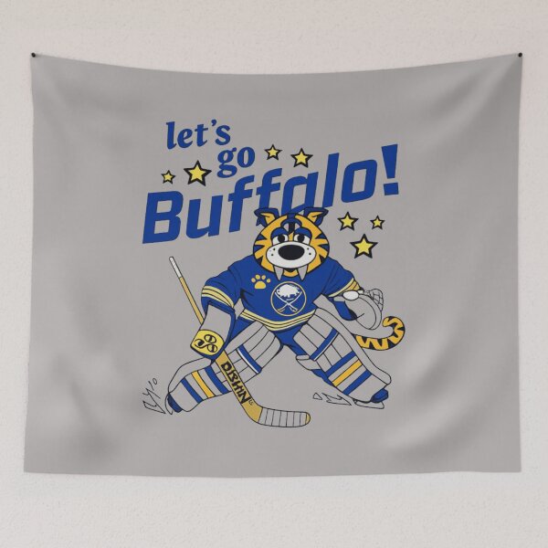 Item preview, Lets Go Buffalo Sabres Tiger Goalie Mascot Hockey Blue Yellow Stars NHL Fan Art Apparel Gift designed and sold by saovipgames.