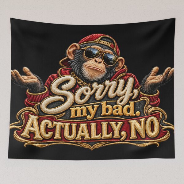 Item preview, Funny Monkey Quote – Sorry My Bad Actually No Embroidered Chimp Design designed and sold by Emoji Emblems.