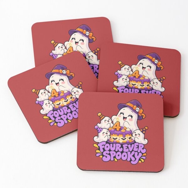 Item preview, Four Ever Spooky Funny Ghosts 4th Birthday Halloween Party designed and sold by Endless7Art.