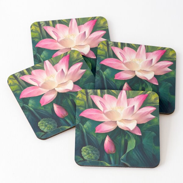 Item preview, Blooming Pink Lotus with Leaves designed and sold by Laeton Designs.