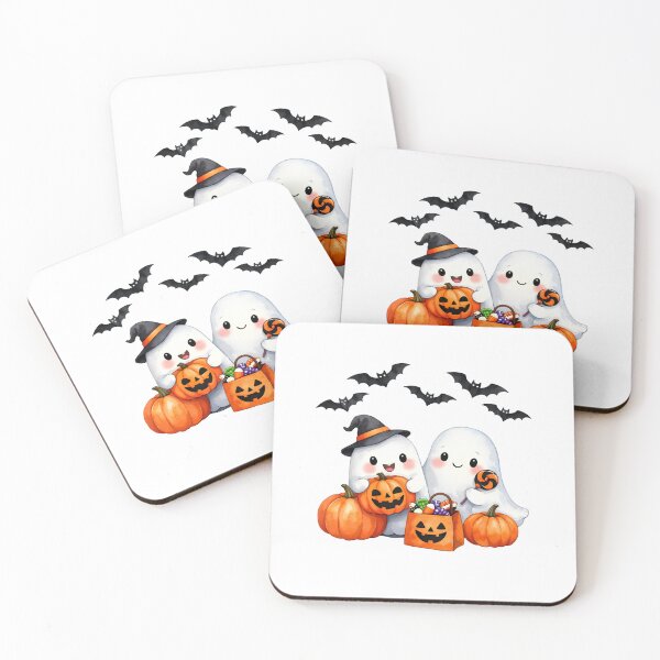 Item preview, Watercolor Halloween Ghosts with Pumpkins and Candy  designed and sold by silviaol.
