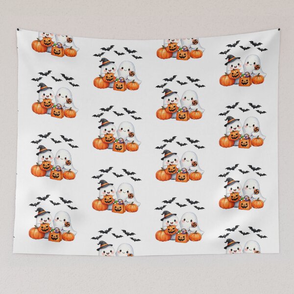 Item preview, Watercolor Halloween Ghosts with Pumpkins and Candy designed and sold by silviaol.