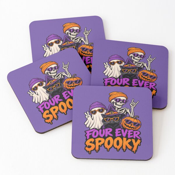 Item preview, Four Ever Spooky Funny Ghost Skeleton Cat and Pumpkin designed and sold by Endless7Art.