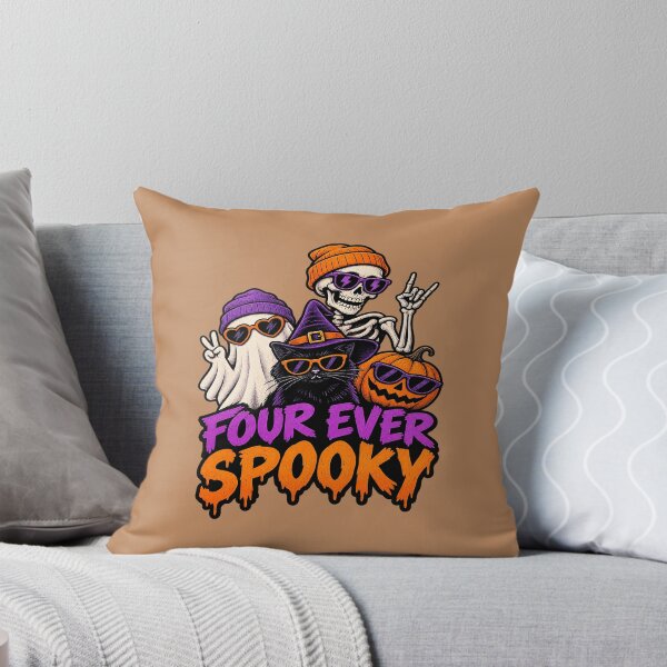 Item preview, Four Ever Spooky Funny Ghost Skeleton Cat and Pumpkin designed and sold by Endless7Art.