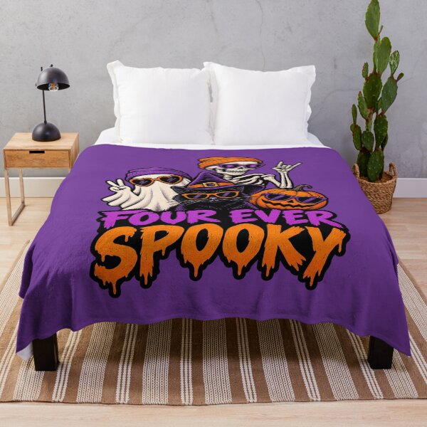 Item preview, Four Ever Spooky Funny Ghost Skeleton Cat and Pumpkin designed and sold by Endless7Art.