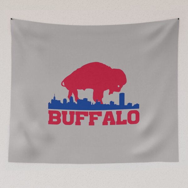Item preview, Buffalo Skyline Red Bison Silhouette Cityscape Blue Red Logo Fan Art Apparel Gift designed and sold by saovipgames.