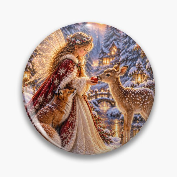 Item preview, Winter Fairy Feeding Deer in Snowy Forest designed and sold by Meandmyshop.