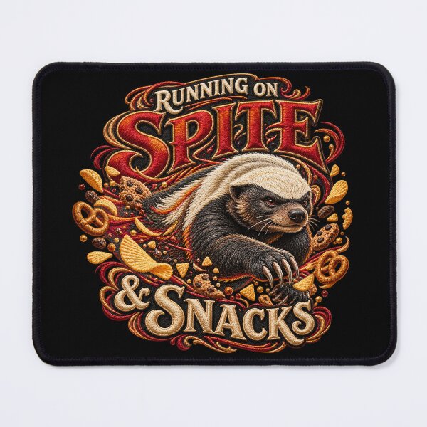 Item preview, Funny Honey Badger Quote – Running on Spite & Snacks Embroidered Design designed and sold by Emoji Emblems.