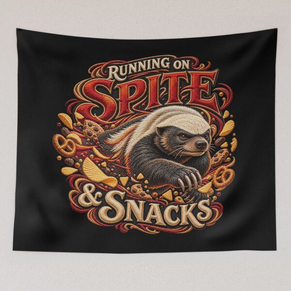 Item preview, Funny Honey Badger Quote – Running on Spite & Snacks Embroidered Design designed and sold by Emoji Emblems.
