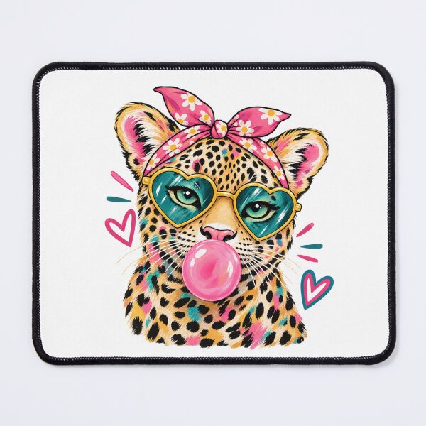 Item preview, ?Colorful Leopard with Heart Sunglasses & Bubblegum – Cute Pop Art Animal Design designed and sold by mik lor.