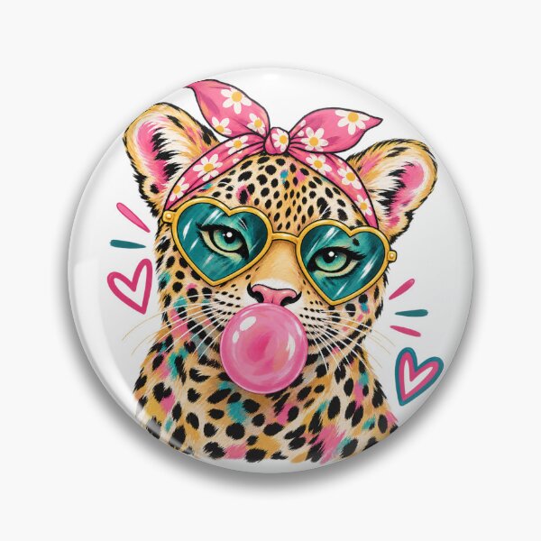 Item preview, ?Colorful Leopard with Heart Sunglasses & Bubblegum – Cute Pop Art Animal Design designed and sold by mik lor.