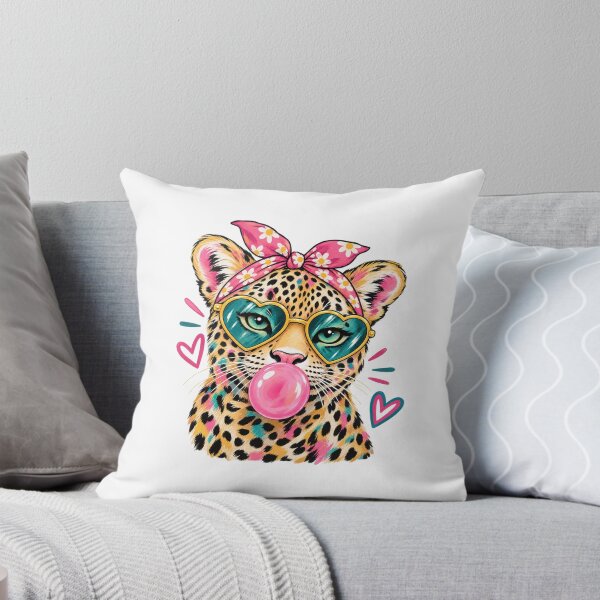 Item preview, ?Colorful Leopard with Heart Sunglasses & Bubblegum – Cute Pop Art Animal Design designed and sold by mik lor.