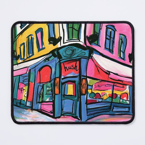 Item preview, Vibrant Corner Cafe in a Colorful City Street with Bold Urban Architecture and Artistic Expression designed and sold by OlfactoART Studio.