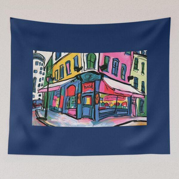 Item preview, Vibrant Corner Cafe in a Colorful City Street with Bold Urban Architecture and Artistic Expression designed and sold by OlfactoART Studio.