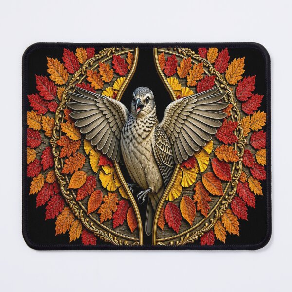 Item preview, Autumn Bird Ascent - Vintage Golden Leaf Mandala Art designed and sold by Breezes-of-Ida.