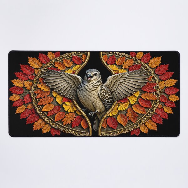 Item preview, Autumn Bird Ascent - Vintage Golden Leaf Mandala Art designed and sold by Breezes-of-Ida.