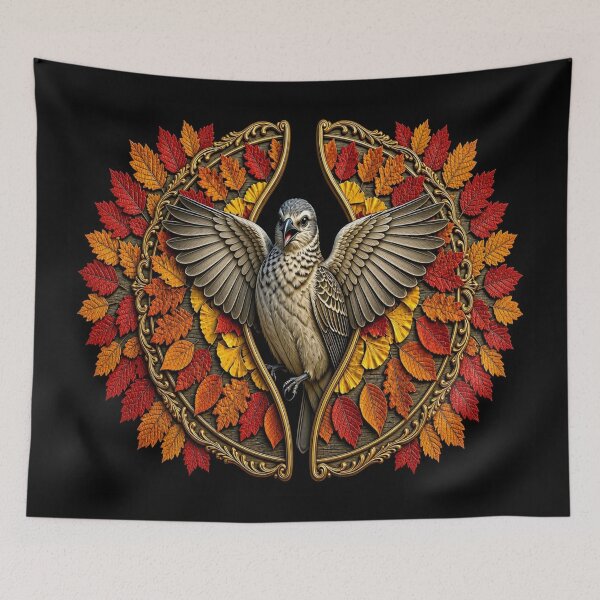 Item preview, Autumn Bird Ascent - Vintage Golden Leaf Mandala Art designed and sold by Breezes-of-Ida.