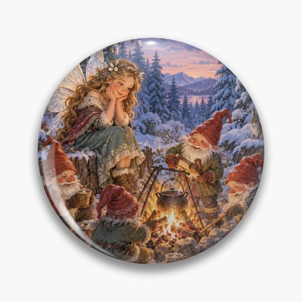 Item preview, Magical Forest Gnomes and Fairy Around Winter Campfire designed and sold by Meandmyshop.