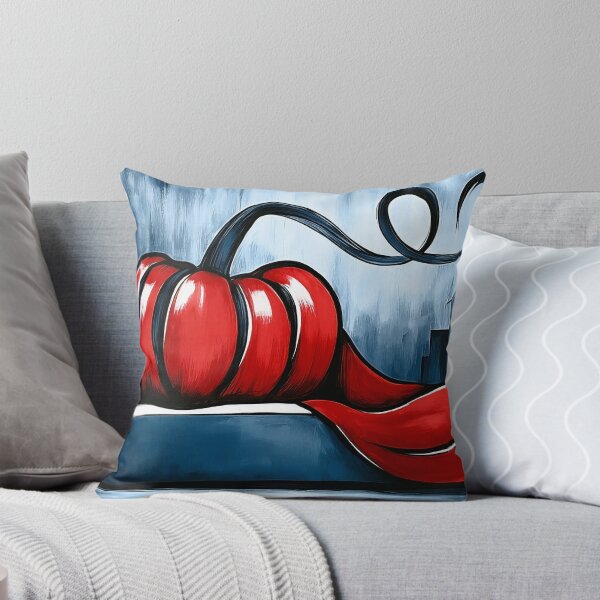 Item preview, Vibrant Red Pumpkin with Swirling Vines Against a Moody Urban Cityscape and Monochrome Background designed and sold by OlfactoART Studio.
