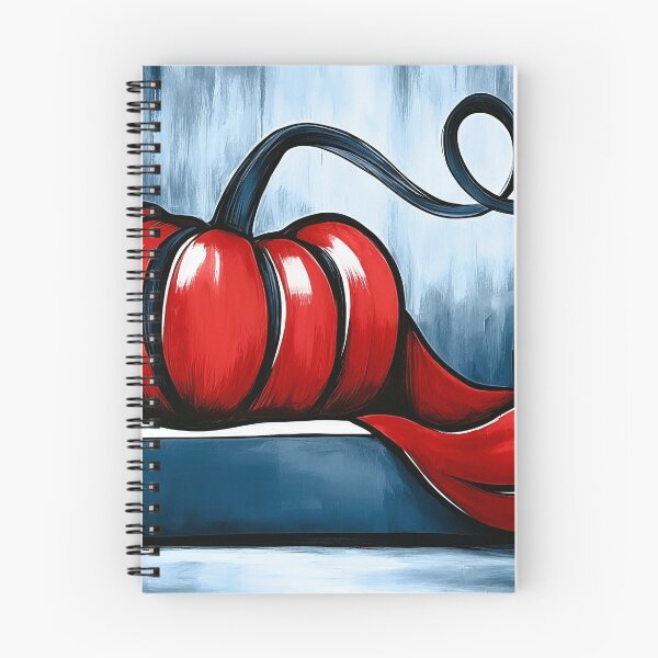Item preview, Vibrant Red Pumpkin with Swirling Vines Against a Moody Urban Cityscape and Monochrome Background designed and sold by OlfactoART Studio.