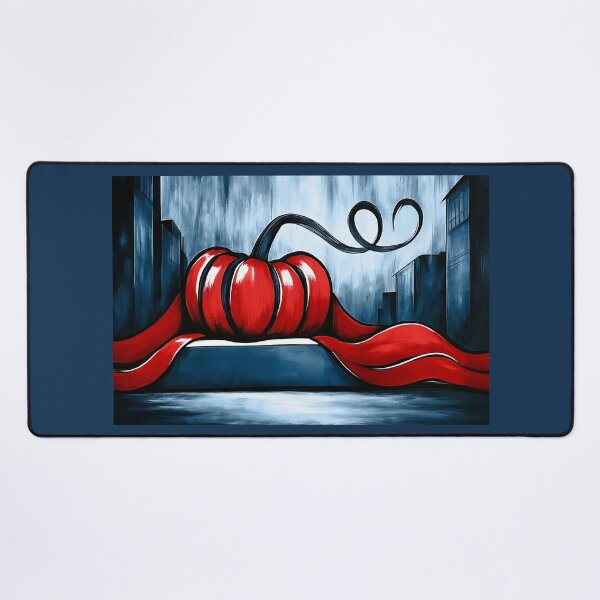 Item preview, Vibrant Red Pumpkin with Swirling Vines Against a Moody Urban Cityscape and Monochrome Background designed and sold by OlfactoART Studio.