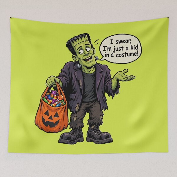 Item preview, Halloween art frankenstein trick or treating designed and sold by luckysolo.