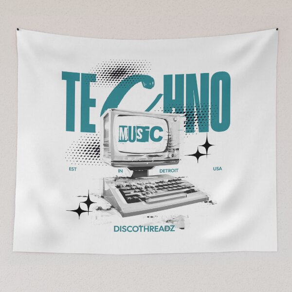 Item preview, TECHNO - Retro Computer (Blue) designed and sold by Discothreadz.