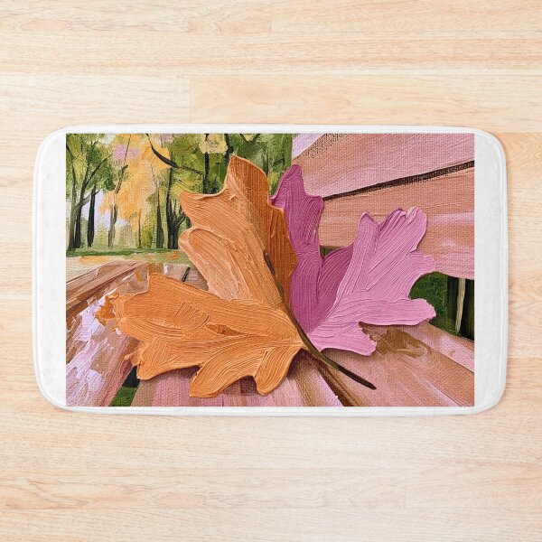 Item preview, Bright Autumn Leaves on a Rustic Park Bench Surrounded by Warm Trees in a Serene Fall Landscape designed and sold by OlfactoART Studio.