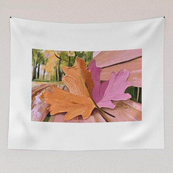 Item preview, Bright Autumn Leaves on a Rustic Park Bench Surrounded by Warm Trees in a Serene Fall Landscape designed and sold by OlfactoART Studio.