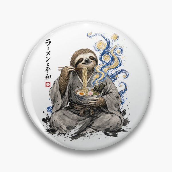 Item preview, Sloth Eating Ramen Japanese Ink Art Starry Night Swirls designed and sold by JessArty ⭐⭐⭐⭐⭐.