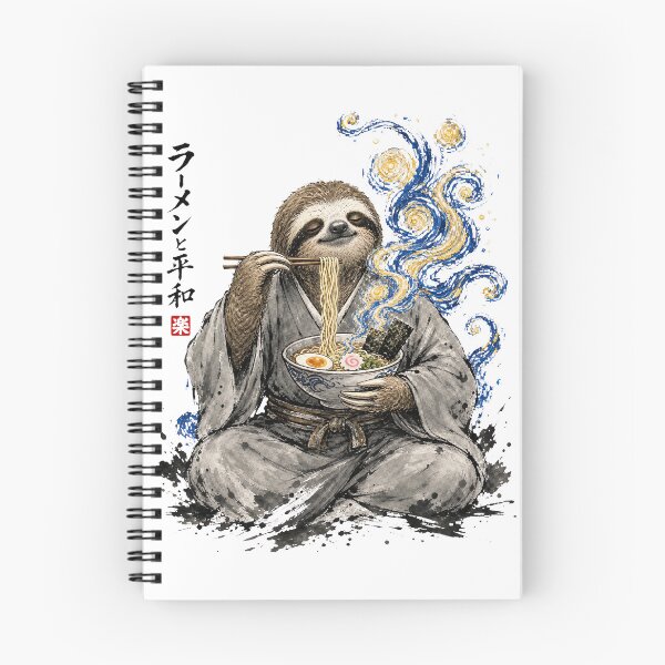 Item preview, Sloth Eating Ramen Japanese Ink Art Starry Night Swirls designed and sold by JessArty ⭐⭐⭐⭐⭐.