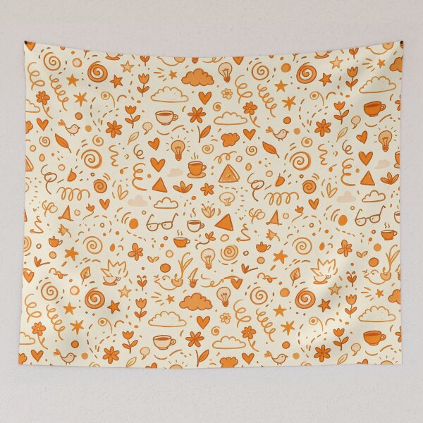 Item preview, Orange Whimsical Hand Drawn Folk Art Doodle Pattern designed and sold by ART ATTACK ZONE.