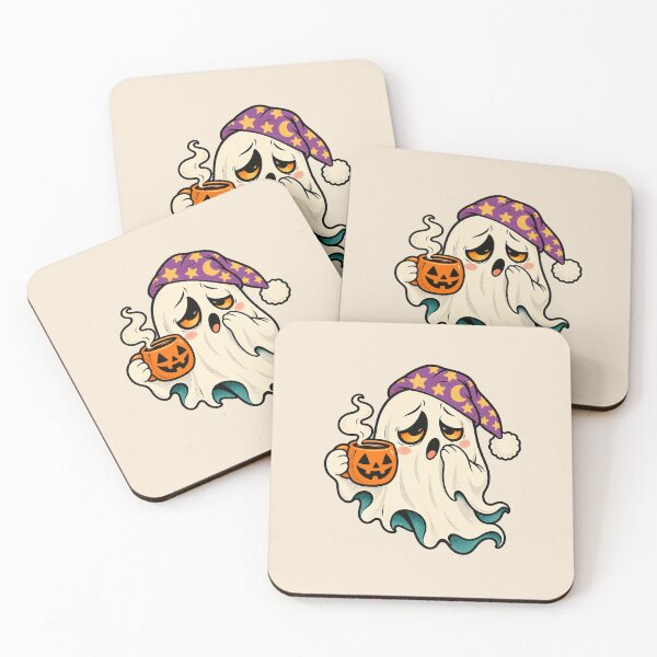 Item preview, Sleepy Ghost With Pumpkin Coffee designed and sold by Dopamine Department.